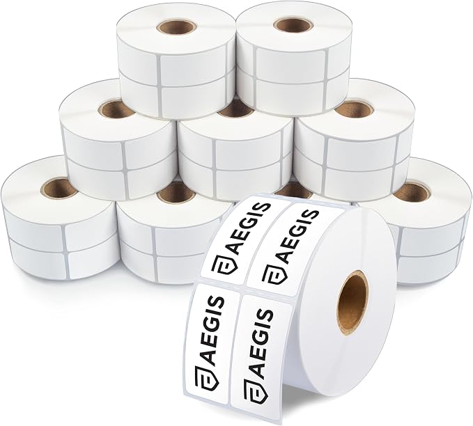 Aegis Adhesives - 2" X 1" (2-Up) Direct Thermal Labels (26000 Count, 10 Rolls with 1" Core) - Barcode Stickers, Inventory and SKU Labels - Compatible with Zebra Printers, NOT Rollo Compatible
