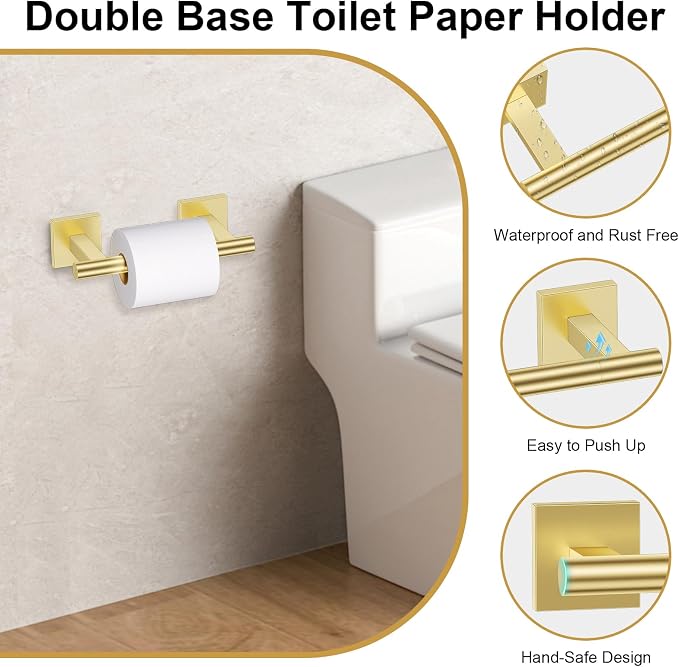 Brushed Gold Bathroom Hardware Towel Bar Set, 5 Pieces Double Dase Toilet Paper Holder Towel Holder Set, 23.6 Inch Stainless Steel Towel Rack for Bathroom Wall Mount