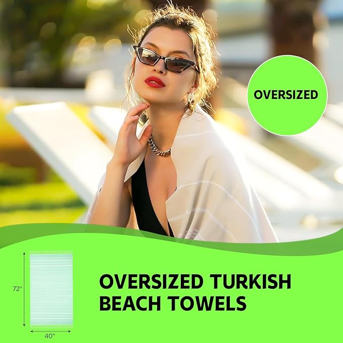 HAVLULAND Turkish Beach Towel Set of 6 Oversized 72x40 100% Turkish Cotton | Soft Hammam Peshtemal, Sand Free, Quick-Dry, Absorbent Bath Towel | Lightweight & Compact for Travel, Pool, Gym, Spa - Orange