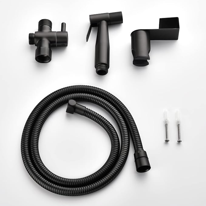 SHAMANDA Handheld Bidet Sprayer for Toilet, Stainless Steel Baby Cloth Diaper Sprayer Kit, Bathroom Toilet Bidet Attachment Set for Bathing Pets Feminine Hygiene, Matte Black BDS01-7