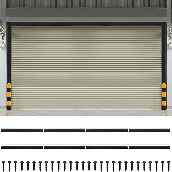 DoubleFill 16 x 8ft Two-car Garage Brush Seal Kit for Roll-up Doors 3" Heavy Duty Nylon Brush with Aluminum Track Weatherproof Commercial Door Bottom Seal for Warehouse, Energy Saving, Pest Proof