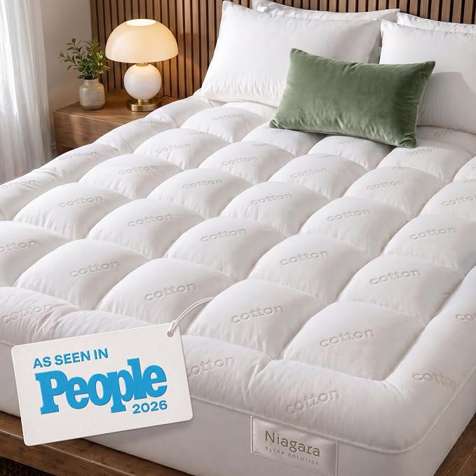 Niagara Sleep Solution Cloud-Like Twin Non-Slip Mattress Topper - 100% Cotton Top Mattress Pad for Back Pain Relief - Extra-Grip, Breathable & Naturally Cooling for Hot Sleepers, White