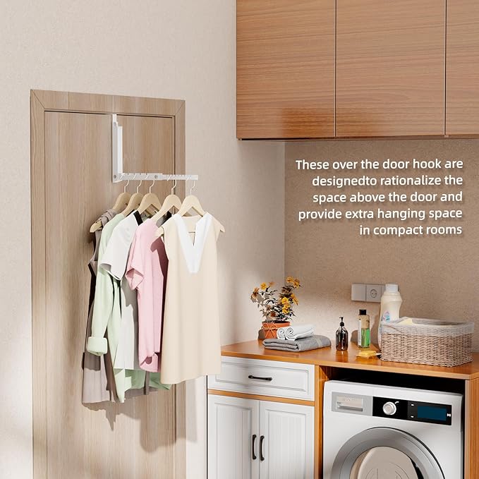 BAKON Over The Door Hanger Folding Clothes Drying Rack, Dorm Room Essentials for Guys Girls, Space Saving Over Door Hooks for Hanging Clothes Coat Towel Robe, College Dorm Essentialsls - 1 Pack