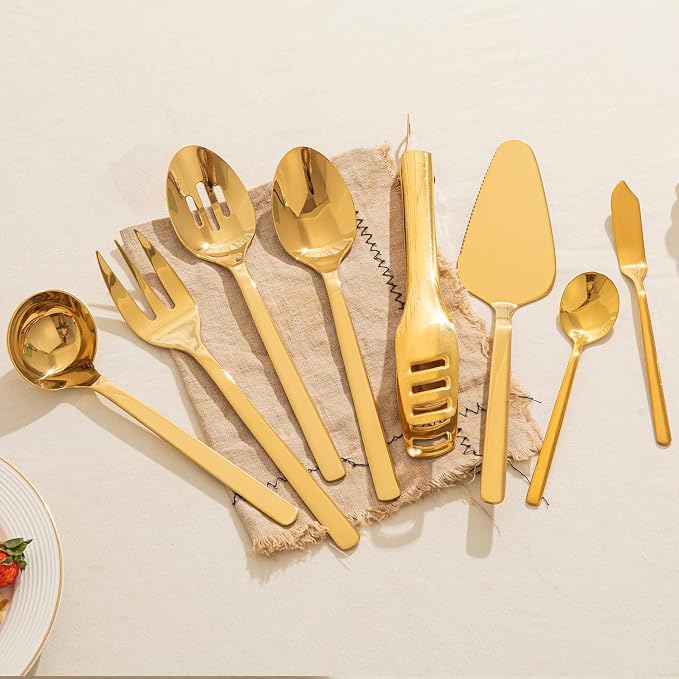 16 piece Large Hostess Serving Utensils Set,18/10 Stainless Steel | Heavy Duty Serving Spoons, Slotted Spoons, Forks, Tongs, Cake Pie Server, Butter Knife,Sugar spoon for Buffet, Wedding, Party
