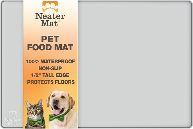 Neater Pet Brands Neater Mat Pet Mats for Food and Water, Cat & Dog Bowl Mat Waterproof Silicone, Feeding Tray, Dog Food Mats for Floors, Placemat w/Raised Edge for Under Bowls, 19” x 12”, Light Gray