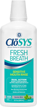 CloSYS Mouthwash, 32 Ounce, Fresh Breath Mouthwash, Gentle Mint, Alcohol Free, Dye Free, pH Balanced Mouth Wash, Helps Soothe Entire Mouth, Fights Bad Breath