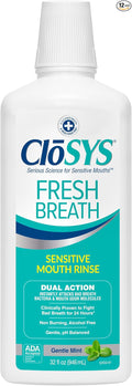 CloSYS Mouthwash, 32 Ounce, Fresh Breath Mouthwash, Gentle Mint, Alcohol Free, Dye Free, pH Balanced Mouth Wash, Helps Soothe Entire Mouth, Fights Bad Breath (Pack of 12)