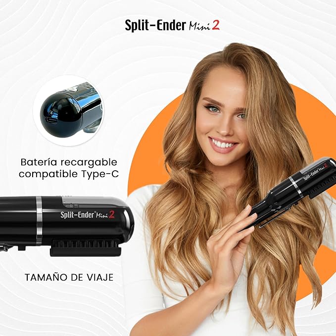 Split-Ender Mini 2 – Original Cordless Split End Hair Trimmer for Dry, Damaged, Brittle, Curly, Frizzy, or Straight Hair – Rechargeable Hair Clipper, Home Styling Tool for Split Ends (Black)
