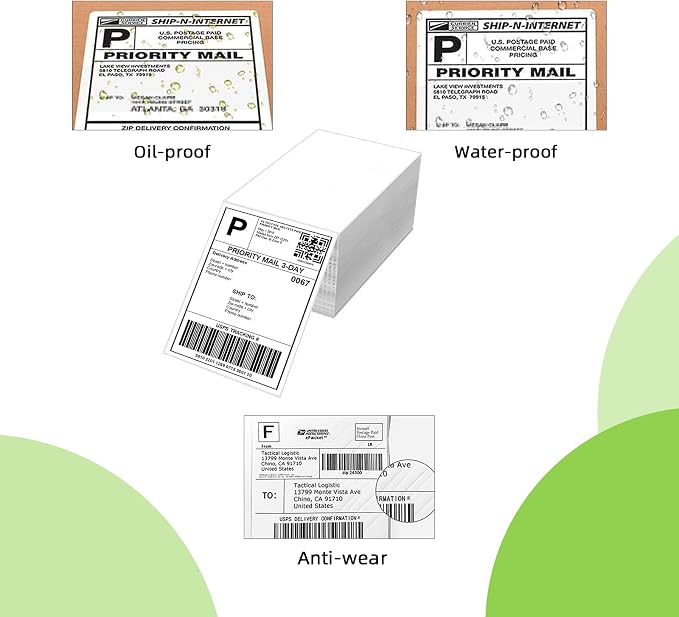 4" x 6" Fanfold Direct Thermal Labels for White Mailing Address Postage Shipping Commercial Grade Compatible with Zebra & Rollo & MUNBYN Label Printer (4 Stacks, 2000 Labels)