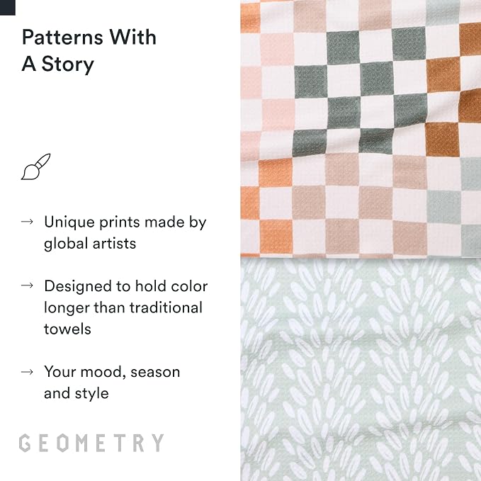 GEOMETRY Kitchen Tea Towels - Quick Dry Microfiber Dish Towels for Kitchen Checkmate CA, 18" x 30" 2-Pack