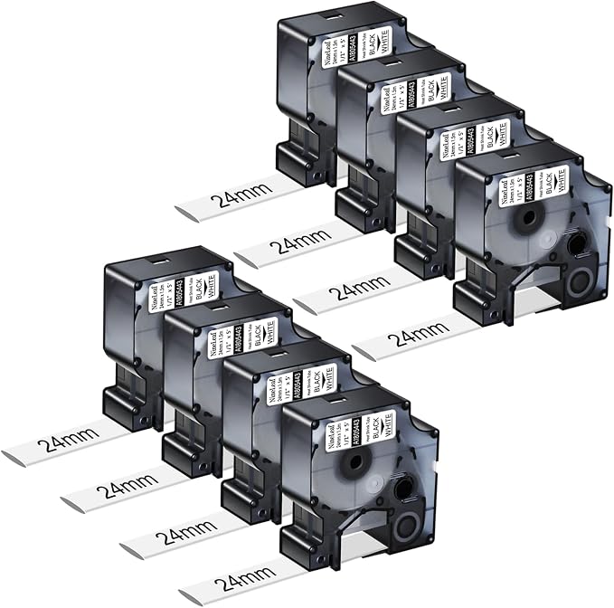 NineLeaf 8 Pack Compatible Labels Tape Replacement for Dymo 1805443 1 inch Black on White Heat Shrink Tube Labels 24mm x 1.5m for Wires and Cables Use in Rhino 6000 6500 Label Maker