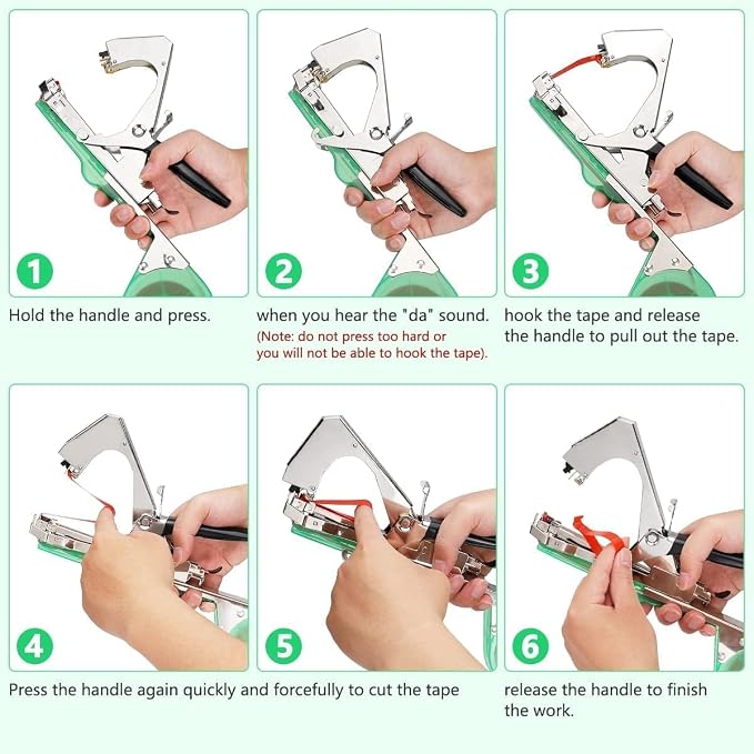 Miyake Plant Tying Machine, Garden Tape Tool for Vine Tying | Tie Up Vine Tomatoes Grapes Cucumbers Flowers, 30 Rolls Tape & 10000 Staples, Replacement Blade