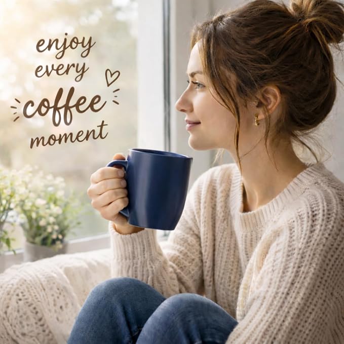 AmorArc 12oz Coffee Mugs Set of 6, Large Ceramic Coffee Mugs for Men, Women, Dad, Mom, Modern Coffee Cups With Handle For Tea,Latte,Cappuccino,Cocoa. Dishwasher&Microwave Safe, Matte Blue