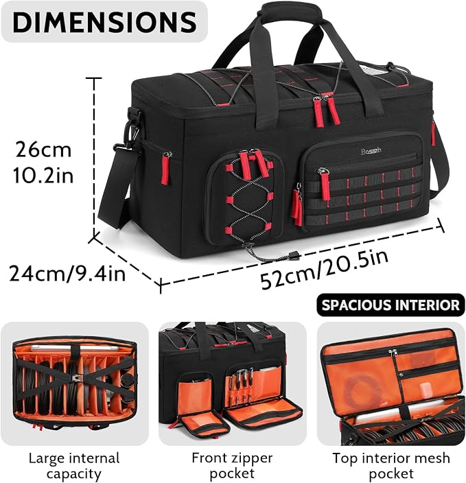 DJ Cable Gig Bag for Equipment, DJ Cable Organizer Backpack with Detachable Dividers and Padded Bottom, DJ Mixer Bag for Music Gear Accessories with 15.6'' Laptop Compartment (Black)