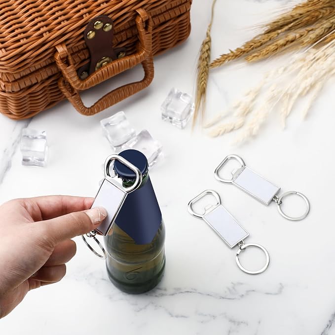 60 Pcs Sublimation Blanks Keychains Metal Bottle Opener Keychains Transfer Sublimation Key Rings for Photos (4.09 x 1.42 Inches)