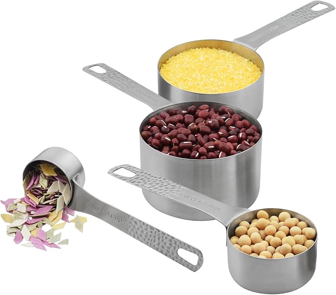 Measuring Cups and Spoons Set, 18/8 Stainless Steel Measuring Cups and Spoons for Baking & Cooking, Metric & US 4 Kitchen Measure Cup and 5 Measure Spoon with Leveler for Liquid & Drying