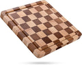 Checkered Cutting Board for Kitchen - Wood End Grain Checkerboard Chopping Board with Handle & Juice Groove, Double Sided for Food Prep, Serving and Decor, Square 12" x 12" x 1" ﻿