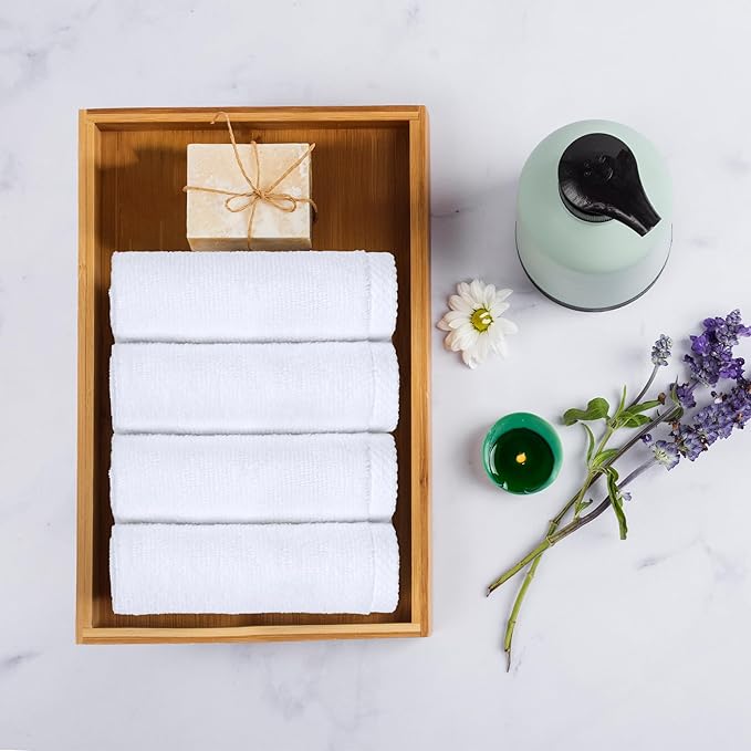 Amazon Basics Cotton Washcloths, Lightweight Quick-Dry, Absorbent Face and Body Towel Set, 12" x 12", White, 12-Pack