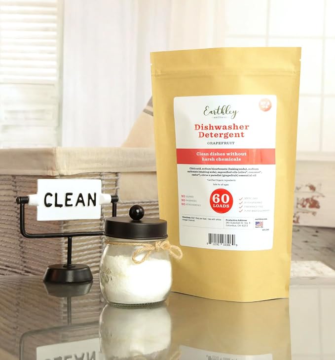 Earthley Wellness, Dishwasher Detergent, Eco-Friendly, Pure, Organic Dish Detergent (60 Loads, Unscented)