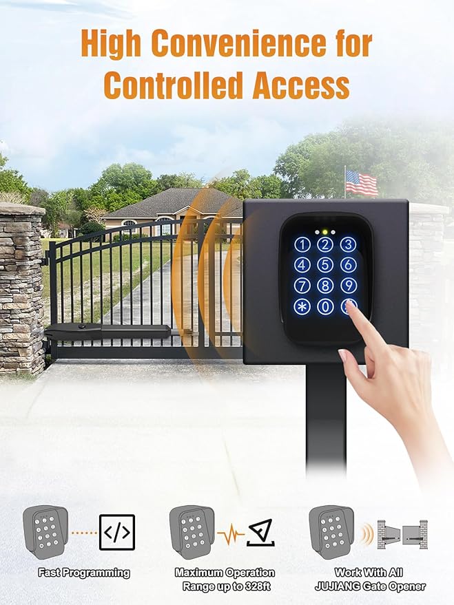 JUJIANG TKM-01 Touch Panel Wireless Gate Keypad with Outdoor Keypad Cover Digital Code Entry Access Control Keypad for Automatic Swing Sliding Gate Opener Garage Door Opener Remote Operator Accessory