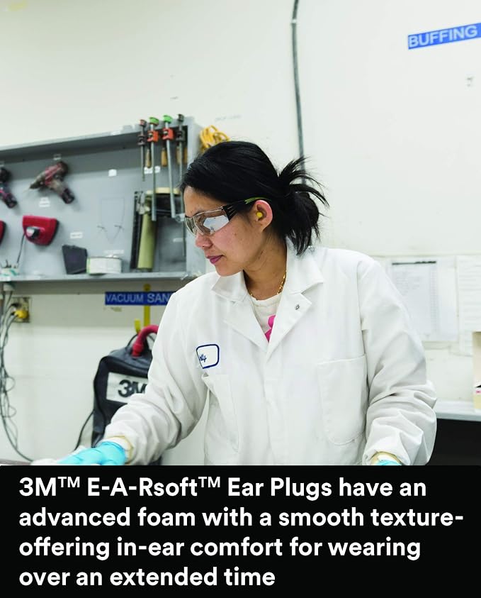 3M Ear Plugs, 500 Pair/Refill Bottle for One Touch Dispenser, E-A-Rsoft Yellow Neon Blasts 391-1010, Uncorded, Disposable, NRR 33, Drilling, Grinding, Machining, Sawing, Sanding, Welding