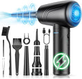 11-in-1 Compressed Air Duster 3-Speed Adjustable 120000 RPM with LED Light, Reusable no Canned Keyboard Cleaner for Office, 9000mAh Cordless Air Duster for Computer/Car/Home (Black)