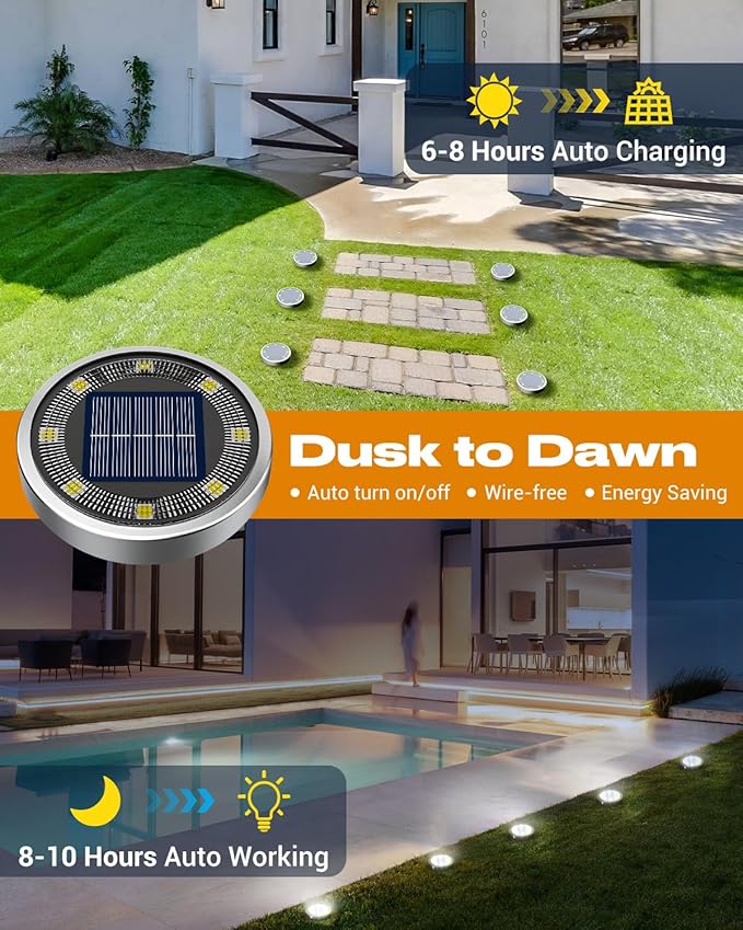 Btfarm 4 Pack Solar Lights Outdoor Waterproof, 8 LED Solar Ground Lights