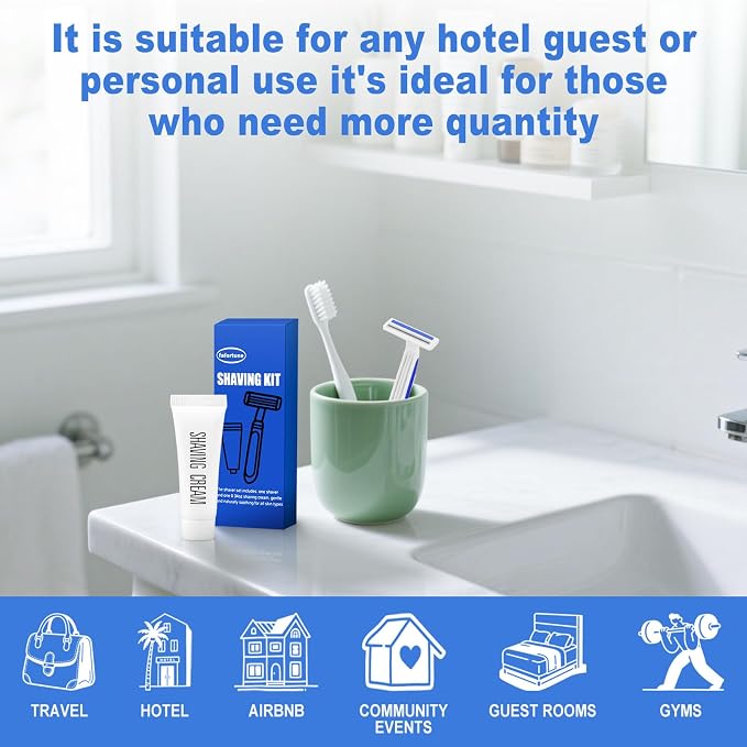 Shave Kit in Bulk Twin Blade Razors with Protective Cap,Disposable Razors in Bulk Shaving Cream for Hotel, Airbnb, Homeless, Shelter, Camping and Travel (480)