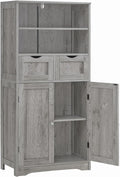 Iwell Storage Cabinet with 2 Drawers & Adjustable Shelf, Tall Bathroom Cabinet with Doors, Cupboard, Kitchen Cabinets for Living Room, Dining Room, Entryway, Grey