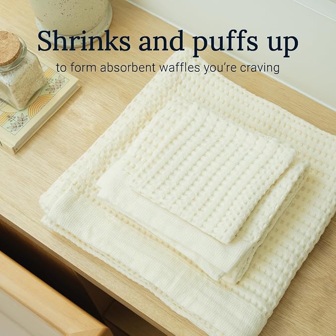 GILDEN TREE Waffle Bath Towels Wash Cloths for Showering, Exfoliating Washcloth Quick Dry Towel, Face Towels for Washing Face Cotton Washcloths Set of 4, Modern Style (Cream)