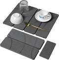 Small Stone Dish Drying Mat for Kitchen Counter, 2 PCS 16"×12" & 8"x4" Quick Dry Stone Mats, Foldable Water Absorbing Diatomite Drying Dish Pad for Countertop Bottles Utensils Cups(Carved Gray)