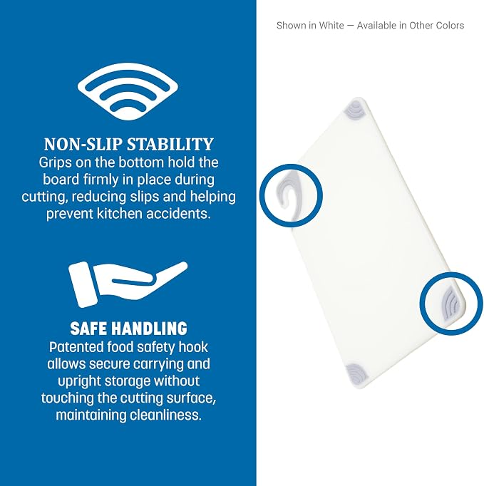 San Jamar Saf-T-Grip Plastic Cutting Board With Safety Hook, 12" x 18" x 0.5", Assorted Colors, (Set of 6)