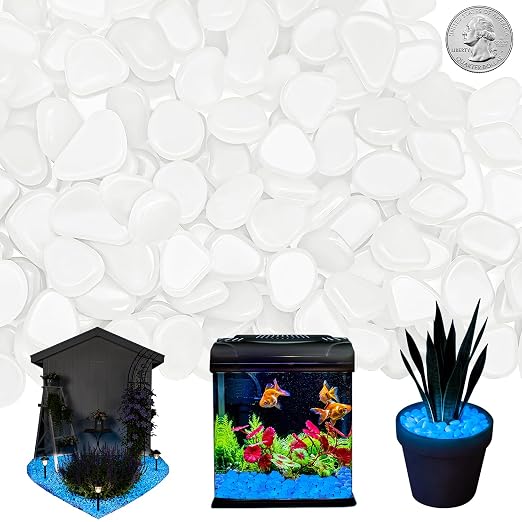 NAMTSO White Glow in the Dark Rocks Outdoor Garden Decor, 500 pcs, 2.3 lbs | Large 0.6"-1.1"/pc, Resin Glowing Pebbles, Luminous Stones for Landscaping, Patio, Backyard, Lawn, Aquarium & Fish Tank Decor