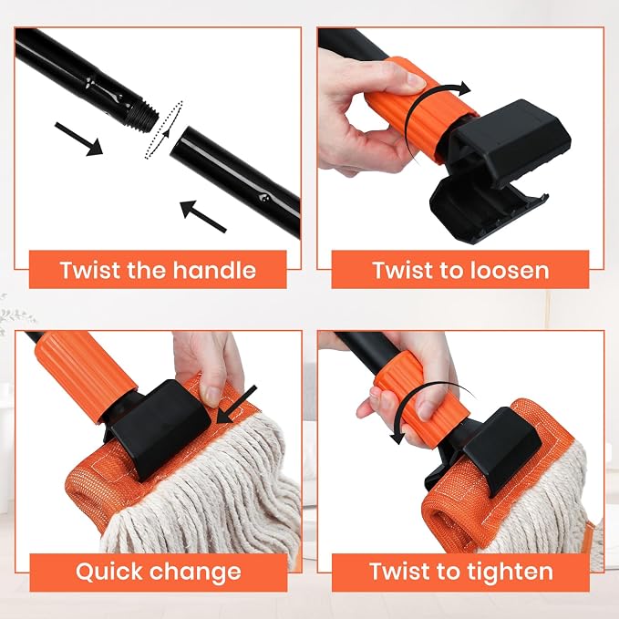 KalTell Commercial Mop, 58" Heavy Duty Industrial Mops for Floor Cleaning, String Cotton Mops Wet Mop Professional Janitor Mop for Home,Garage,Office, Workshop, Warehouse-Safety Orange