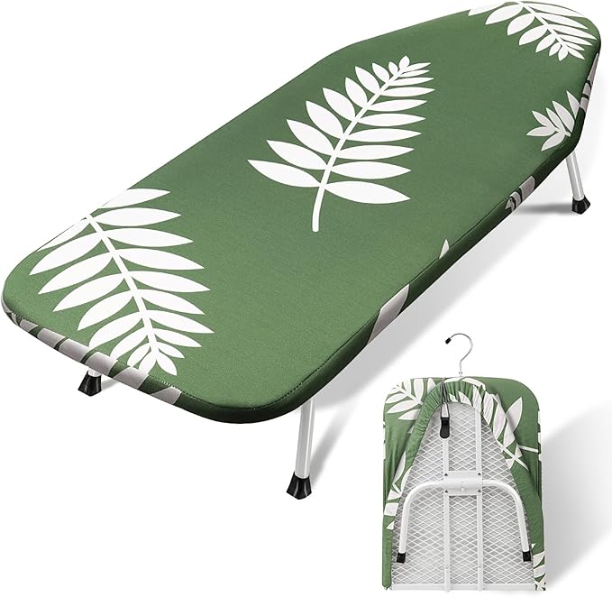 SheeChung Small Ironing Board 12"x32",Mini Iron Board with Metal Mesh Base | Tabletop Ironing Board,Non-Slip Feet,Heat Resistant Cover & Padding,Hook for Hanging,Fit for Dorm Household Laundry Apartment