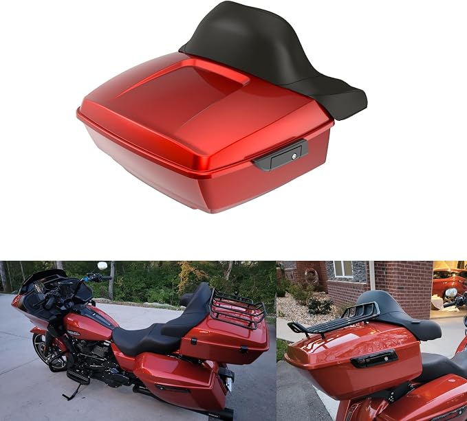 Advanblack Road Glide Tour Trunk Pack Whiskey Fire King Tour Trunk Pack Luggage +Wrap-Around Backrest Pad for '97-'25 Harley Touring Road King Street Glide Electra Glide CVO models