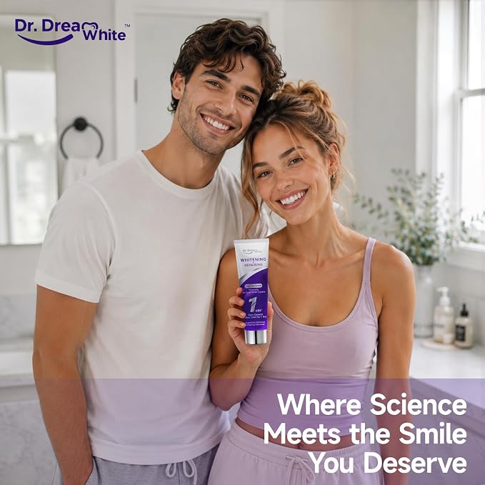 Dr.DreamWhite Purple Color Correction Whitening Toothpaste, 4oz, Pack of 2 | W/ 4 Toothbrushes & 4 Travel Samples - for Yellow & Sensitive Teeth VIO-Zyme mHAP Formula, Instantly Brightens, Fluoride-Free