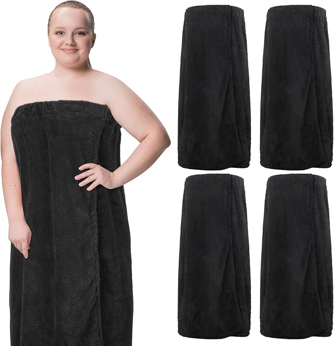 4 Pcs Towel Wrap for Women Waffle Spa Robe with Adjustable Closure Elastic Top Lightweight Wraps for Bath Shower