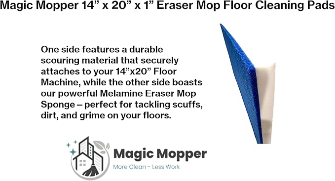 Eraser Mop Floor Cleaning Pads – 14″ x 20″ (5 Pack) | Commercial-Grade Melamine Sponge Mop Pads for Floors, Tile & Grout | Durable, Versatile for Deep Cleaning