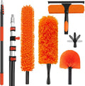 18FT High Reach Duster Cleaning Kit with 3-12 FT Extension Pole | High Ceiling Dusting and Window Cleaning Kit with Microfiber Feather Duster,Cobweb Duster,Ceiling Fan Duster,Window Squeegee
