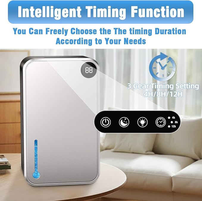 Dehumidifier, 95OZ Dehumidifiers for Home 1000 Sq.Ft, Quiet with Auto Shut Off, Humidity Display Dehumidifier for Bedroom/Bathroom, Timer, Drain Hose, 7-color LED light, Moisture Absorbers (Grey)