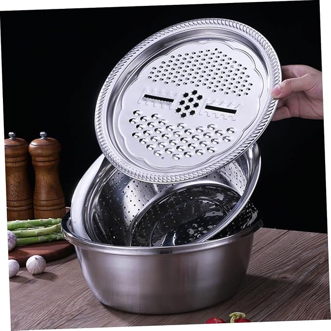3pcs Stainless Steel Vegetable Slicer Peeler Set Grater Basin Slicing Patterns Easy to Clean