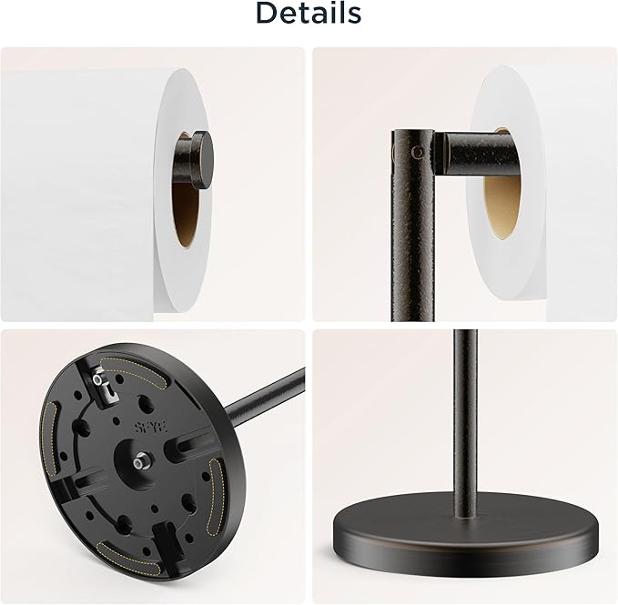 FORIOUS Toilet Paper Holder Stand, Modern Freestanding Tissue Roll Holder for Bathroom, Durable SUS 304 Stainless Steel and Weighted Base Toilet Paper Stand, Storage for 4 Rolls, Oil Rubbed Bronze