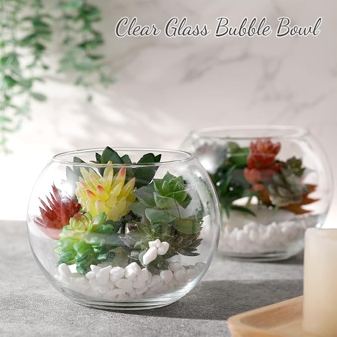 Thenshop 6 Pcs Clear Fish Bowl Bulk Glass Bubble Vase Mini Round Vase Bubble Planter Terrarium Fish Bowl for Centerpiece Flowers Betta Fishs Wedding Event Home Decor Flowers (4.5 x 3.7 x 5.9 Inch)
