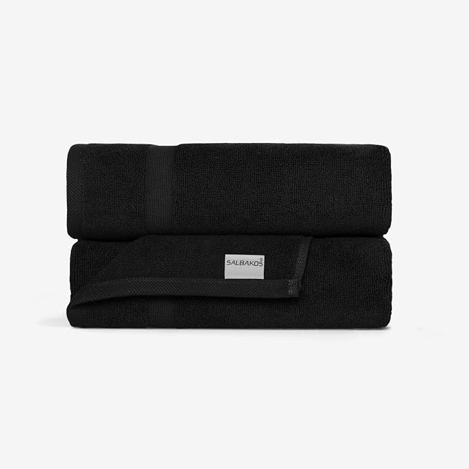 SALBAKOS 2-Piece 100% Turkish Cotton Bath Mat Towel, 20x34 inch, Black | Bathroom Floor Towels, Thick Soft Most Absorbent Quick-Dry Durable Large Size Foot Rug, Premium Hotel Quality Made in Turkey