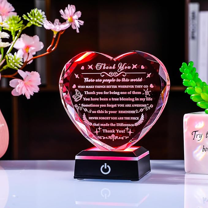 YWHL Thank You Gifts for Women Men with Colorful LED Base Appreciation Gifts for Employee Coworkers Mentor Teacher Boss Inspirational Birthday Farewell Goodbye Retirement Plaque Desk Decor