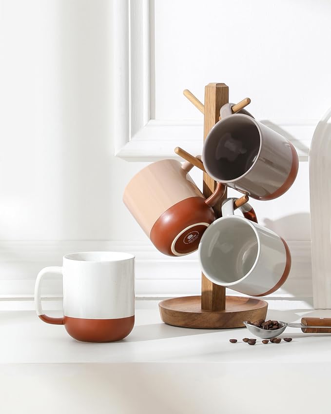 MALACASA Ceramic Coffee Mugs Set of 4, 16oz Coffee Cups, Modern Farmhouse Mugs for Coffee, Latte, Tea, Hot Chocolate, Cappuccino, Milk, Microwave & Dishwasher Safe, Multicolor, Series TARA