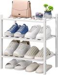 viewcare Small Shoe Rack for Entryway, White Shoe Organizer for Closet, Bamboo Wood Standing Shoe Shelf for Indoor Outdoor (White, 3-Tier_Samll)
