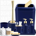 XLHOMO Navy Blue Bathroom Accessories Set -10 Piece Bathroom Accessory Set with Trash Can, Soap Dispenser, Soap Dish, Toothbrush Holder and Cup, Toilet Brush, Qtip Holder, Bathroom Decor Sets Complete