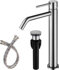 Vessel Sink Faucet Brushed Nickel, JXMMP Bathroom Sink Faucets Without Overflow Pop Up Drain and Water Faucet Supply Lines, Stainless Steel SpotShield Bathroom Faucet for Sink 1 Hole, JXM1001BN